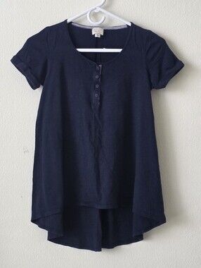 Anthropologie Postmark Navy Blue Hi-Low Henley Top